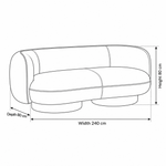 Loopani Teal Blue Modern 3-Seater Sofa dimension guide showing 240 W x 80 D x 80 H cm for living room layout planning.
