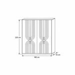 Lottomira 4 Door Wooden Wardrobe size sketch showing flowing grooved patterns; 180 cm wide, 55 cm deep and 220 cm high.