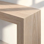 Close-up of Lucavory Wooden Console Table, highlighting clean rectangular top in a clean, contemporary entryway setting.