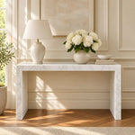 Lucyvora Marble Console Table product view showing full marble-effect surface in a clean, contemporary entryway setting.