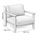 Lukiyano Beige Accent Chair size guide lists 70 cm wide, 70 cm deep, and 80 cm high to help plan fit in the living room.