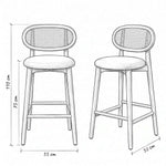 Lukratto Wooden Cane Back Bar Stool dimension guide showing 55 W x 50 D x 110 H cm for dining room layout planning.