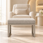 Lupendri Pedicure Footrest: a rectangular cushion, a taupe metal base and square-profile supports in a softly lit salon.