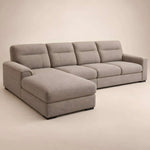 Lupinoki Brown L-Shaped 5 Seater Sofa featuring l-shaped configuration and chaise extension in a clear product photograph.