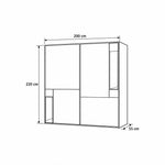Lyroniya Wooden Storage Cabinet dimension guide with an asymmetrical front and labels of 200 cm wide and 220 cm high.
