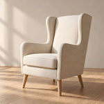 Mallokimo Cream Wingback Accent Chair featuring high wingback backrest and raised curved sides in a clear product photograph.