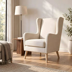 Mallokimo Cream Wingback Accent Chair product view showing high wingback backrest with its construction clearly visible.
