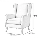 Mallokimo Cream Wingback Accent Chair dimension guide showing 70 W x 70 D x 110 H cm for living room layout planning.