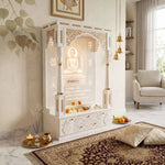 Mahaveer Premium Corian Marble Jain Pooja Mandir product photo showing lower Storage Cabinet in a clean studio setting.