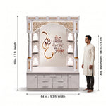 Detail photo of Shubham Premium Corian Marble Pooja Mandir with Om Design, showing multiple Drawers in a modern home setting.