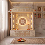 Shivam Premium Corian Marble Pooja Mandir product photo showing multiple Soft-Close Drawers in a clean studio setting.