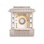 Alternate view of Shivam Premium Corian Marble Pooja Mandir, showing multiple Soft-Close Drawers in a modern home setting.