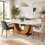 Melmanro Marble Top 6-Seater Dining Table product view showing oval tabletop in a clean, contemporary dining room setting.