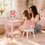 Additional view of Melodia Pink & White Bunny Kids Table & Chair Set, showing rounded edges in a balanced home interior.