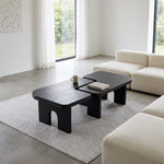 Additional view of Mergino Modern Wooden Coffee Table, showing rounded edges in a clean, contemporary living room setting.