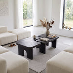 Alternate angle of Mergino Modern Wooden Coffee Table, showing spacious tabletop for a closer look at the product design.