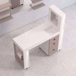 Close-up of Mersidalo White Modern Manicure Table with Storage, highlighting side cabinet for a modern salon interior.