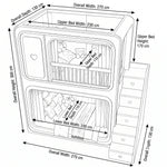 Milnova Purple Kids Bunk Bed dimension sketch shows a 220 cm bed frame, 50 cm stair section and two stacked sleeping areas.