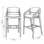 Minkelvi Upholstered Wooden Bar Stool dimension guide showing 55 W x 50 D x 110 H cm for dining room layout planning.