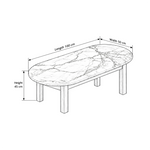 Mockilova Marble Coffee Table size guide lists 100 cm long, 50 cm wide, and 45 cm high to help plan fit in the living room.