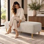 Munchikora Beige Upholstered Bench product view showing fully upholstered body with the finish and form clearly visible.