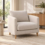 Naroosina Beige Upholstered Accent Chair product view showing padded seat, supportive back cushion, and upholstered armrests.