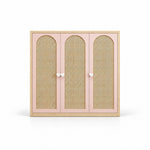 Natupiny 3 Door Rattan Cane Wardrobe, with three arched cane panels and a natural wood border against a white backdrop.