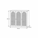 Natupiny 3 Door Rattan Cane Wardrobe dimension guide with three arched cane panels and labels of 155 × 55 × 220 cm.