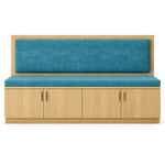 Alternate view of Nittakani Blue Upholstered Storage Bench, showing cushioned seat with its construction clearly visible.