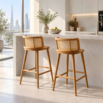 Alternate view of Nolamino Wooden Cane Back Bar Stool, showing natural cane backrest for a modern dining room interior.