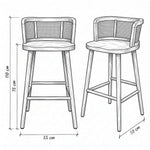 Nolamino Wooden Cane Back Bar Stool dimension guide showing 55 W x 50 D x 110 H cm for dining room layout planning.