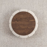 Octopump Round Upholstered Wooden Coffee Table product view showing round design for a closer look at the product design.