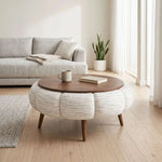 Additional view of Octopump Round Upholstered Wooden Coffee Table, showing round design and cushioned upholstered body.