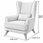 Ojikino Beige Wingback Accent Chair dimension guide showing 70 W x 70 D x 110 H cm for living room layout planning.