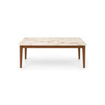 Olzenro Marble Top 6-Seater Dining Table: grey surface veining, softly rounded corners and tapered walnut-brown legs.