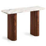 Alternate view of Onbrillo Marble Console Table, showing rounded top and grooved panel supports in a modern home setting.