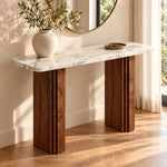 Onbrillo Marble Console Table product view showing grooved panel supports in a clean, contemporary entryway setting.