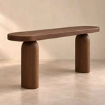 Ovomoly Wooden Console Table featuring rounded rectangular top and twin cylindrical supports in a clear product photograph.