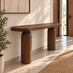 Close-up of Ovomoly Wooden Console Table, highlighting rounded rectangular top with the finish and form clearly visible.
