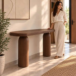 Additional view of Ovomoly Wooden Console Table, showing twin cylindrical supports with its construction clearly visible.