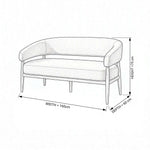 Parkipolo Cream Upholstered Bench size guide lists 160 cm wide, 60 cm deep, and 75 cm high to help plan fit in the entryway.