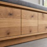 Paroniva Grey Wooden Upholstered Storage Bench product view showing soft cushioned seat for a modern entryway interior.