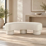Alternate product view of Pietovy Cream Curved Upholstered Bench, featuring padded seat for a modern entryway interior.