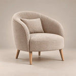 Polomiso Beige Curved Accent Chair featuring deep cushioned seat in a clear product photograph in a modern home setting.