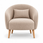 Alternate view of Polomiso Beige Curved Accent Chair, showing rounded tub-style backrest and curved integrated armrests.