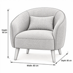 Dimensions for Polomiso Beige Curved Accent Chair: 80 W x 80 D x 90 H cm, supporting accurate living room layout planning.