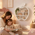 Additional view of Pomme Apple-Shaped Kids Bookcase, showing multiple storage compartments in a balanced home interior.