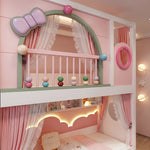 Pow Kids Bunk Bed with Slide and Storage: a left-side slide, drawer stairs and a built-in shelf row beside a playroom window.