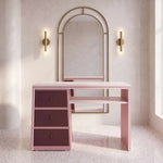 Prinkly Pink Manicure Table with Storage product photo showing spacious worktop and 3 drawers in a clean studio setting.