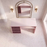 Close-up of Prinkly Pink Manicure Table with Storage, highlighting spacious worktop to show the product's overall form.